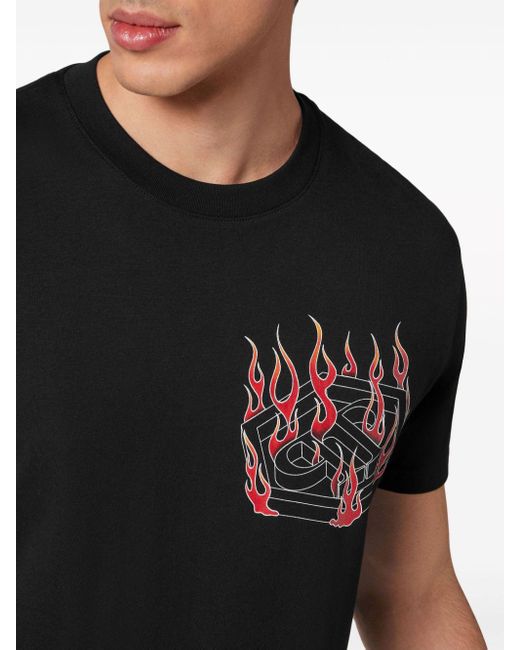 Philipp Plein Black Hexagon Graphic-print T-shirt for men