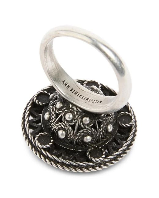 Ann Demeulemeester Black Engraved-Detail Stone-Embellished Ring for men