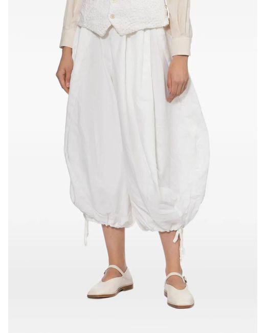 Comme des Garçons White Drawstring-Cuff Balloon Trousers