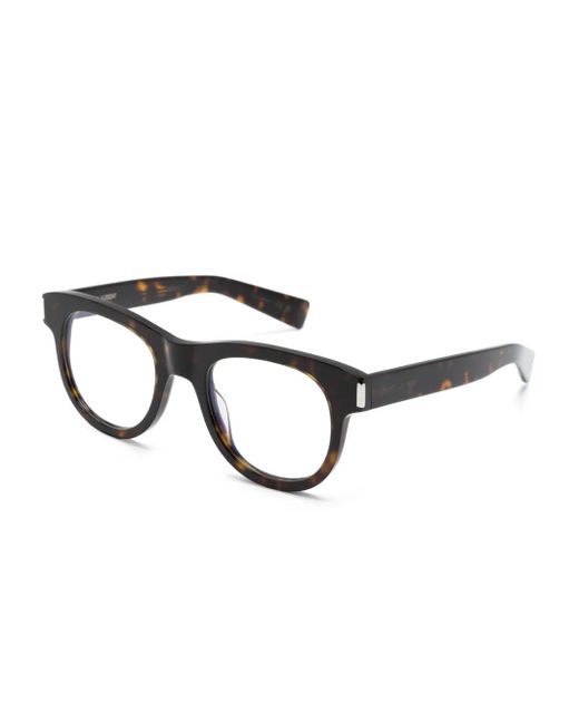 Saint Laurent Brown Tortoiseshell-Effect Round-Frame Glasses
