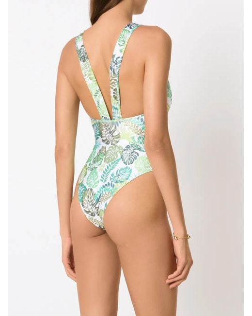 Amir Slama Blue Palm Leaf Print Swimsuit