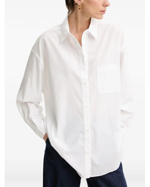 ARMANI EXCHANGE White Oversized Patch-Pocket Long-Sleeve Shirt