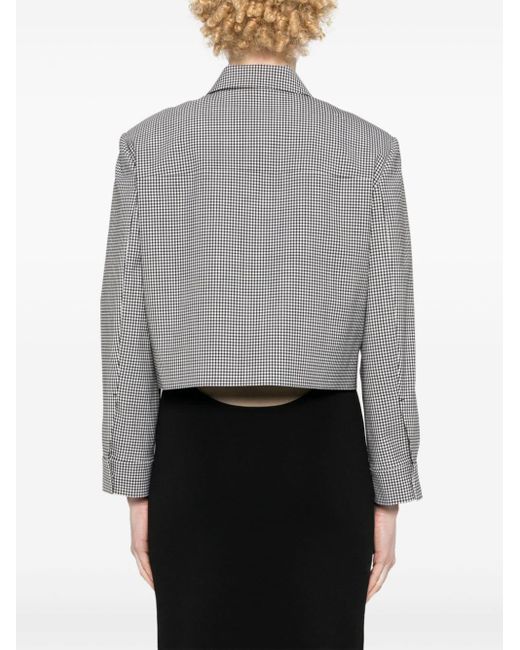 Theory Gray Gingham Check-pattern Cropped Jacket