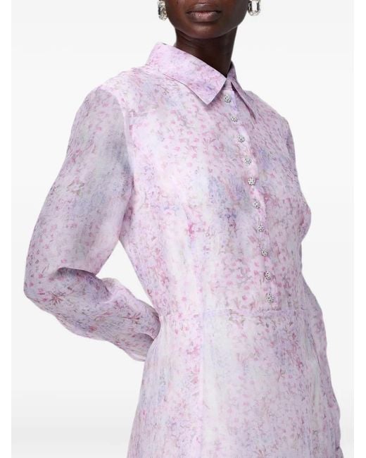 Alberta Ferretti Purple Floral-Print Silk Shirt Maxi Dress