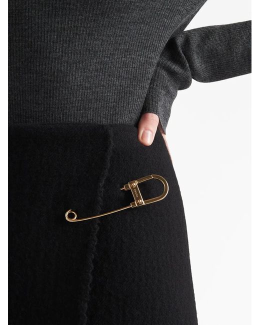 Prada Black Safety-pin Wool-blend Midi Skirt