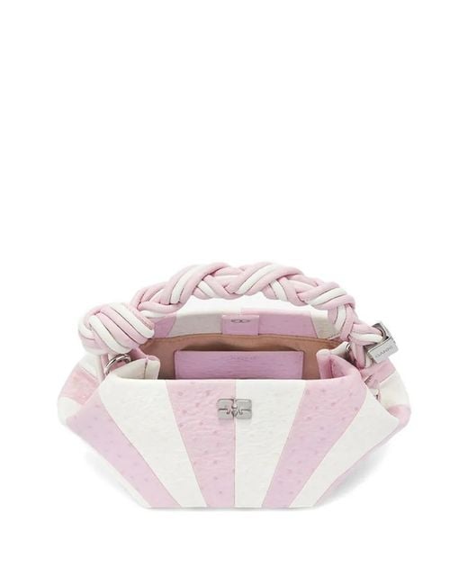 Ganni Pink Bou Striped Leather Shoulder Bag