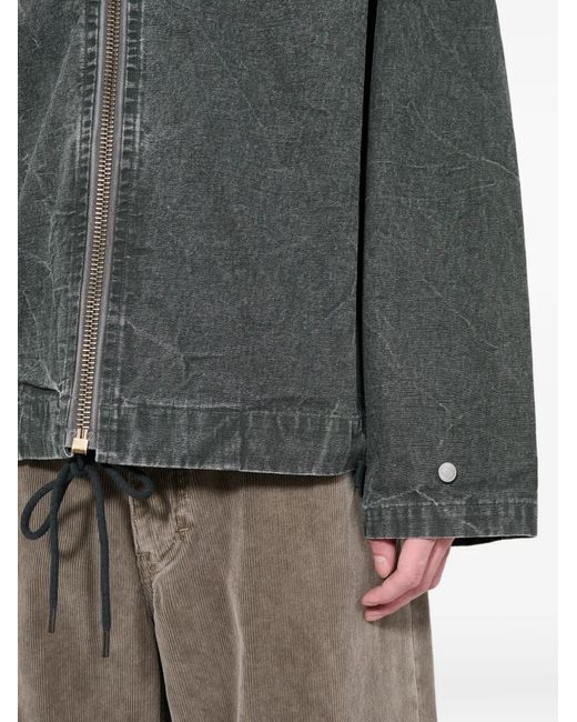 A.PRESSE Gray Zip-Up Denim Hooded Jacket for men