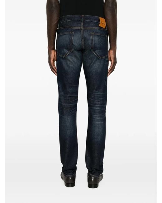 Tom Ford Blue Belt-Loop Logo-Patch Jeans for men