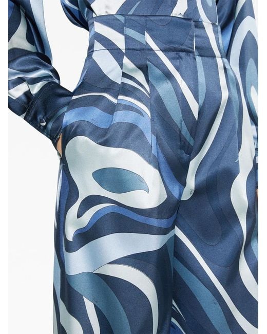 Emilio Pucci Blue Abstract-Print Silk Culottes