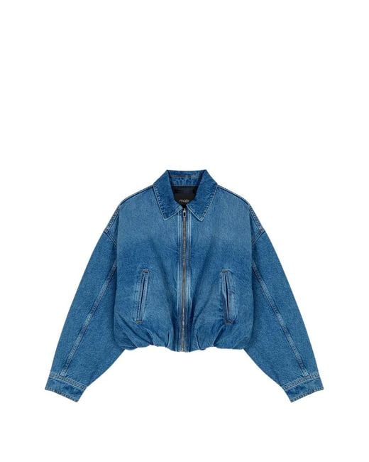 Maje Blue Denim Bomber Jacket