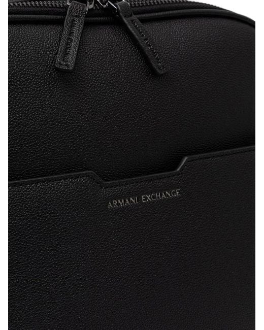 ARMANI EXCHANGE Black Logo-Print Pebbled Backpack for men