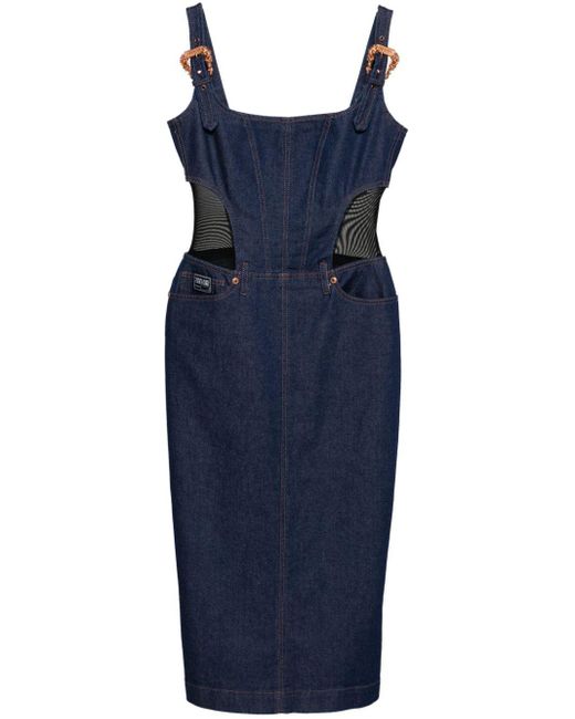 Versace Blue Buckle-straps Denim Midi Dress
