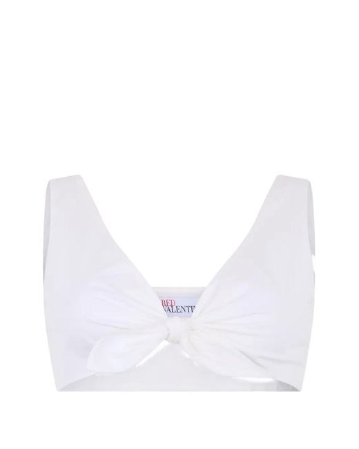 RED Valentino White Knot-Detail Crop Top