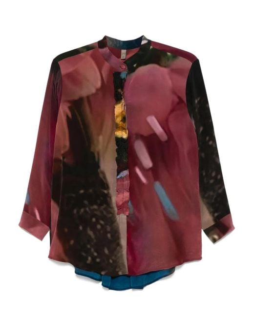 Yavi Red Seidenbluse mit abstraktem Print