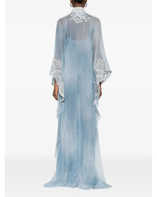 Ermanno Scervino Blue Embroidered Maxi Dress