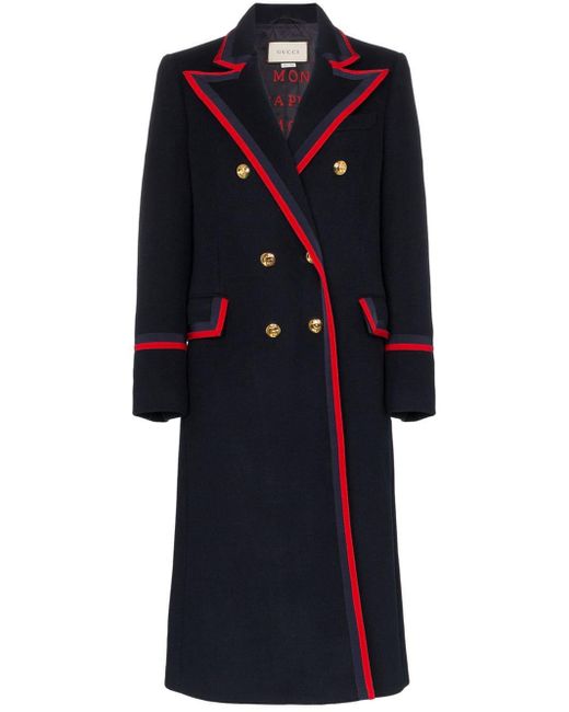 Gucci Blue Contrast Trim Double-breasted Military Coat
