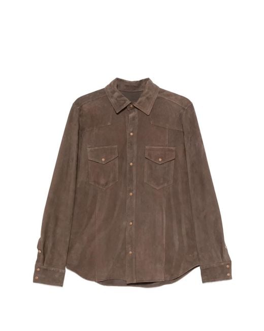 Eleventy Brown Suede Flap-Pocket Shirt for men