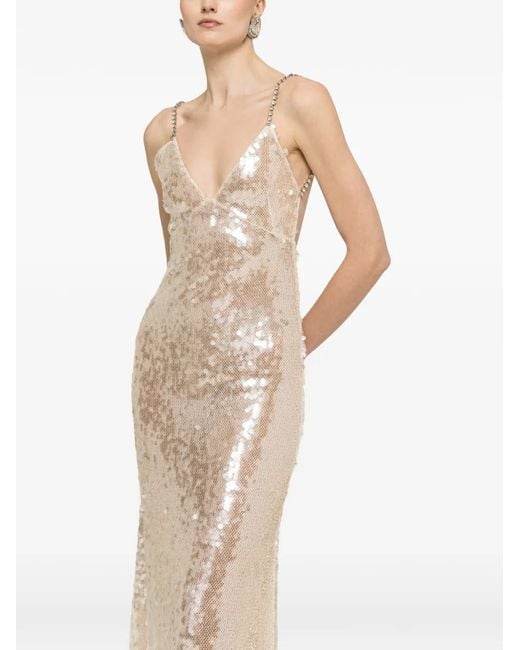 Nissa Natural Backless Sequin Maxi Dress