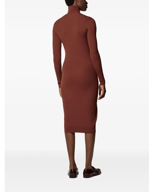 Another Tomorrow Red Ribbed-Knit Turtleneck Dress