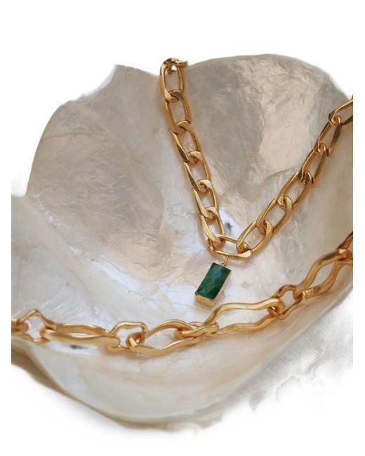 Ottoman Hands Metallic Esme Emerald-Pendant Chain Necklace