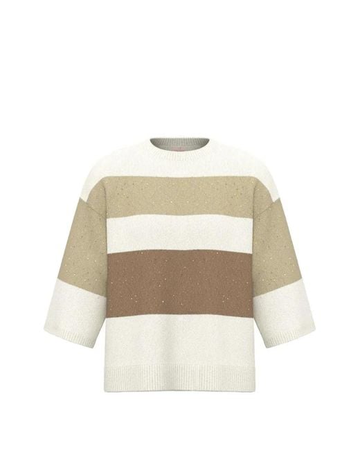 Emme White Striped Speckled-Design Sweater