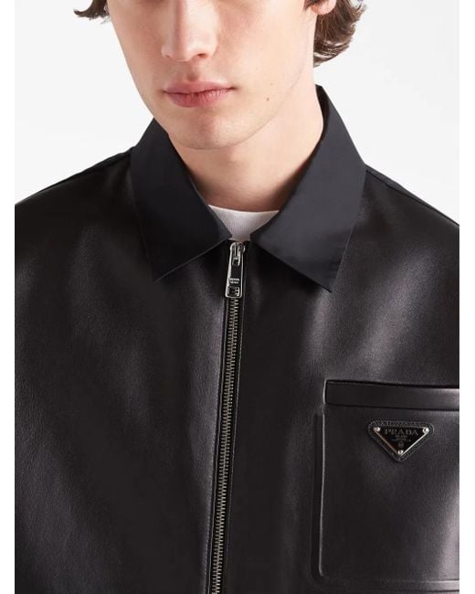 Prada Black Re-Nylon Leather Jacket for men