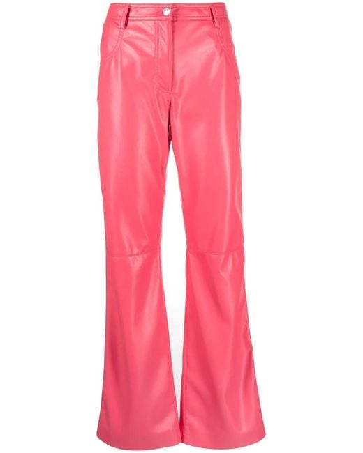 MSGM Pink Faux-Leather Straight-Leg Trousers