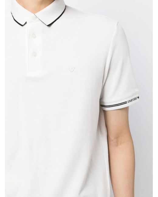Emporio Armani White Logo-Embroidered Cotton Polo Shirt for men