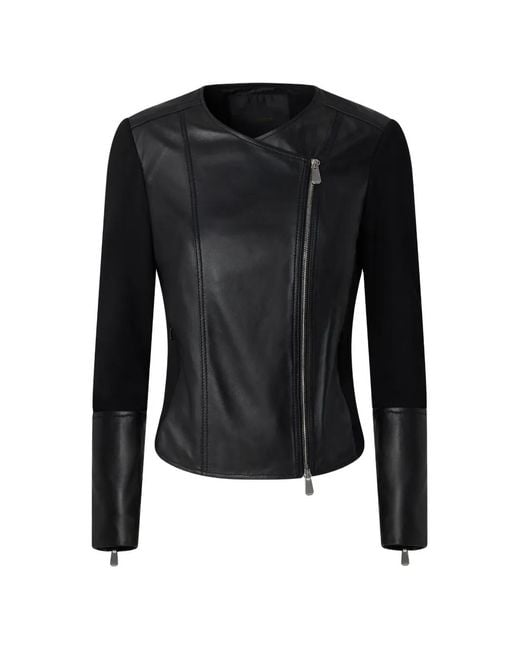 Pinko Black Leather Panelled Zipped Jacket