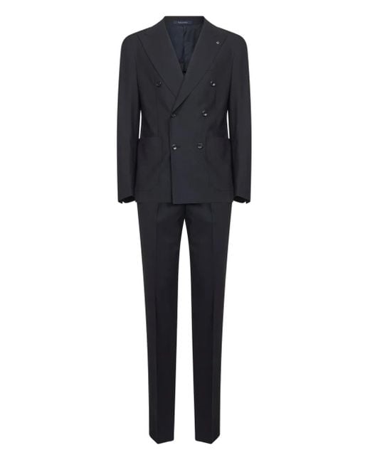 Tagliatore Black Peak-Lapel Double-Breasted Suit for men
