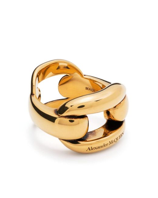 Alexander McQueen Metallic Logo-engraved Chunky Ring