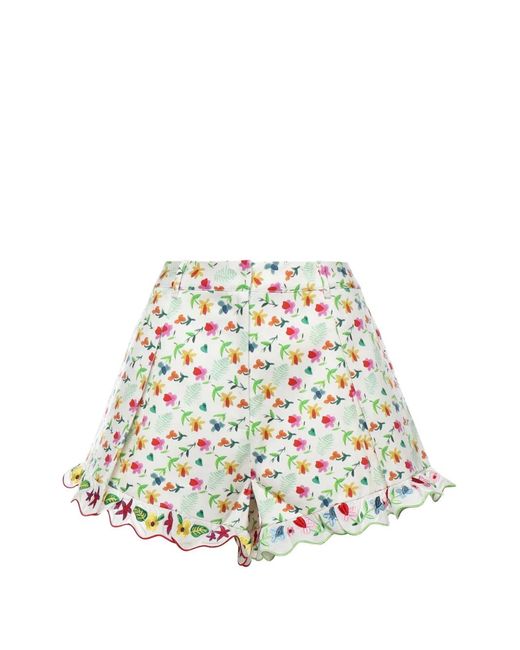 Celiab White Short Festonné Vela À Fleurs
