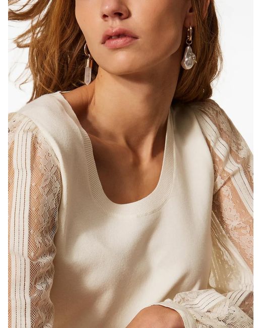Twinset White Jumper With Lace Sleeves