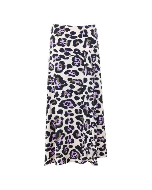 Essentiel Antwerp White Animalier-Print Pleated Midi Skirt