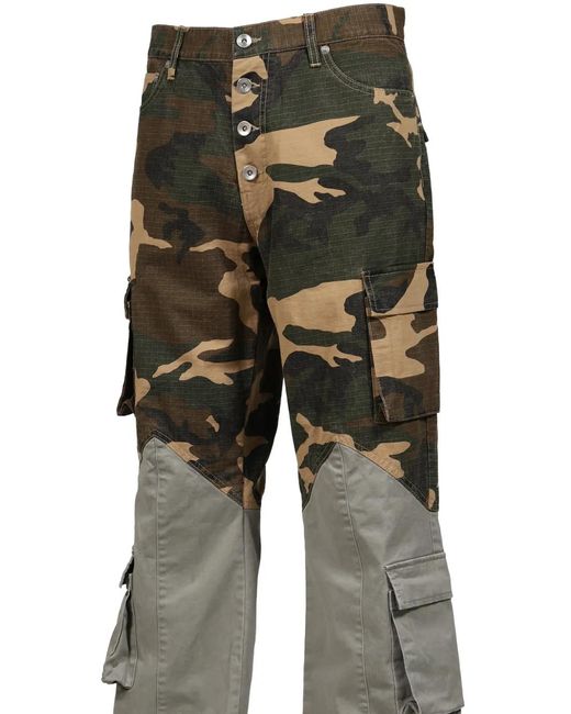 JUN/NAKAYAMA Green Camouflage-Print Panelled Cargo Pants for men