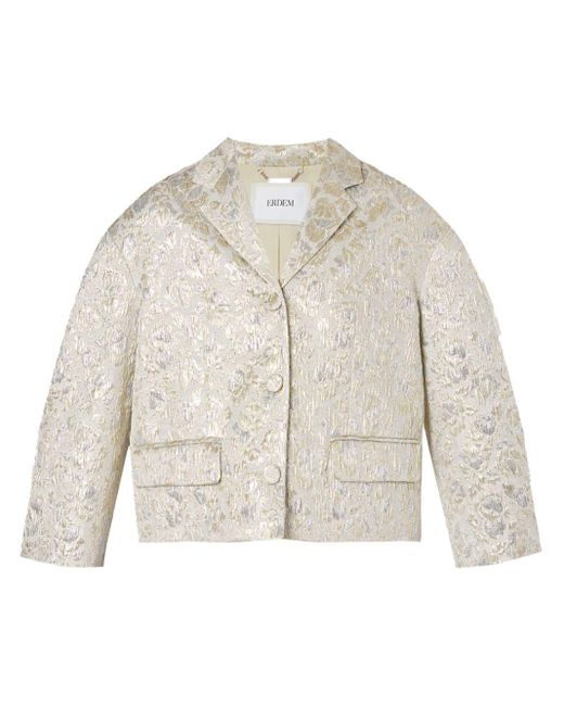 Erdem White Single-breasted Cropped Cloqué Jacket