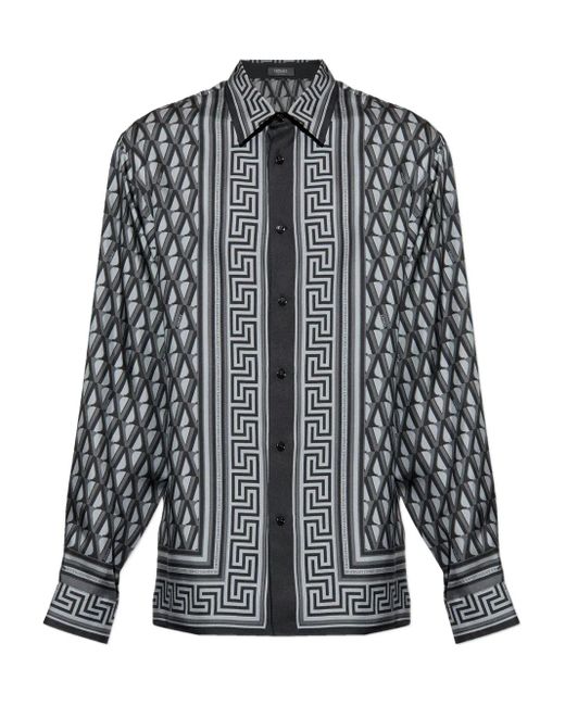 Versace Black Chemise À Motif Géométrique for men