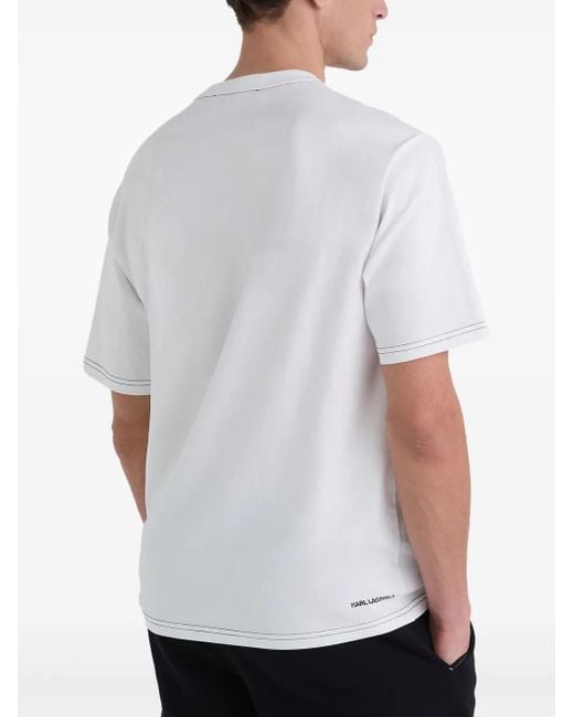 Karl Lagerfeld White Contrast-Stitching T-Shirt for men