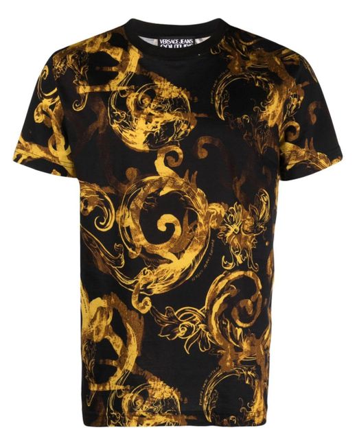 Versace Black Watercolour Couture-print T-shirt - Men's - Cotton for men