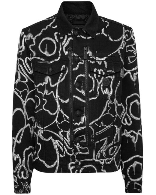 Philipp Plein Black Skull-print Denim Jacket for men