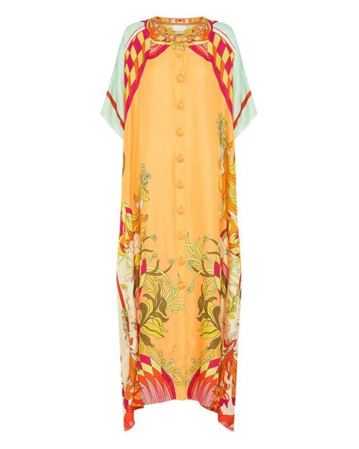 Camilla Orange Buttoned Floral-Detail Maxi Dress