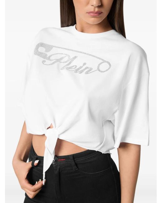 Philipp Plein White Cropped Cotton T-Shirt