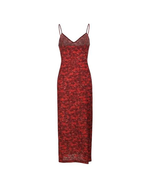 Valentino Garavani Red Lace-Patterned Spaghetti-Strap Maxi Dress