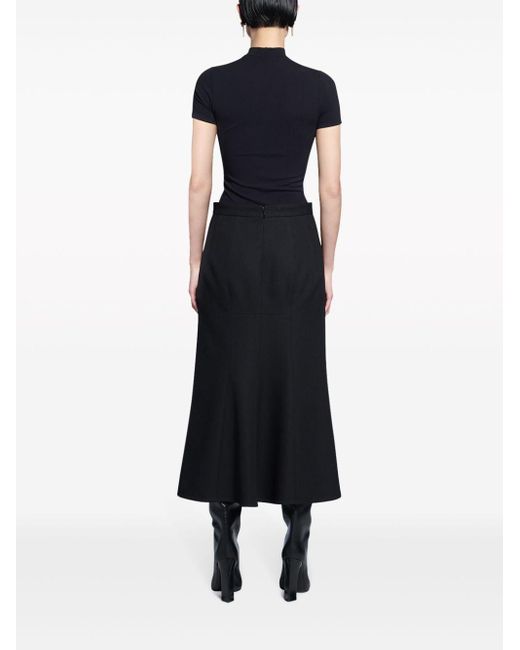Balenciaga Black A-line Flared Wool Skirt