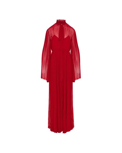 Gucci Red Pleated Pussy-Bow Long-Sleeved Maxi Dress