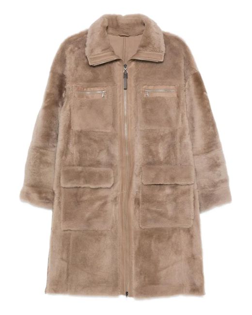 Brunello Cucinelli Natural Full-Zip Fur Coat