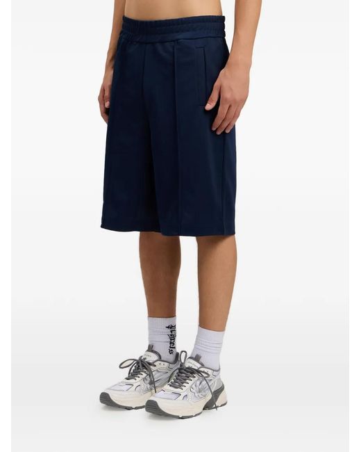 Palm Angels Blue Curved Logo Track Shorts for men