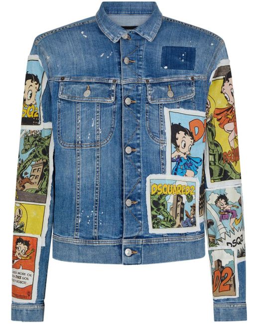 DSquared² Blue X Betty Boop Printed Denim Jacket for men
