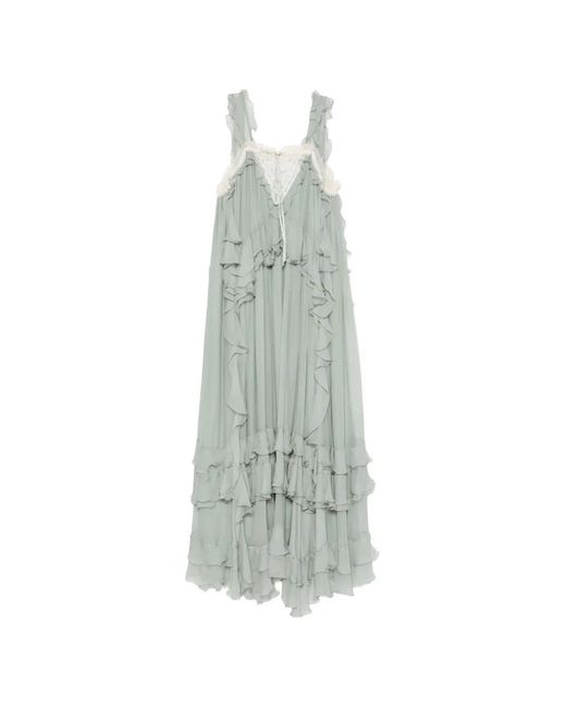 Chloé White Ruffled Silk-Mousseline Maxi Dress