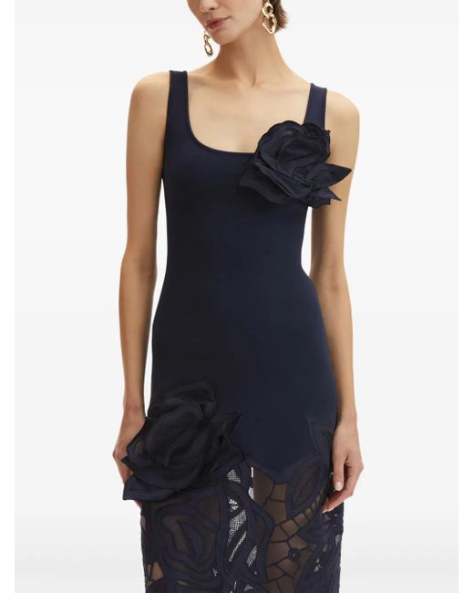 Abito Midi Con Applicazione di Oscar de la Renta in Blue